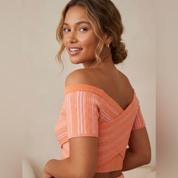 aerie Tops - Aerie Reversible Ribbed Cropped Wrap Sweater Top - Orange/Pink